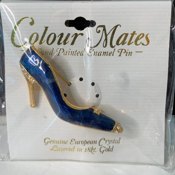 COLOUR MATES ENAMEL EUROPEAN CRYSTAL SHOE PIN BROOCH NEW - Picture 1 of 2